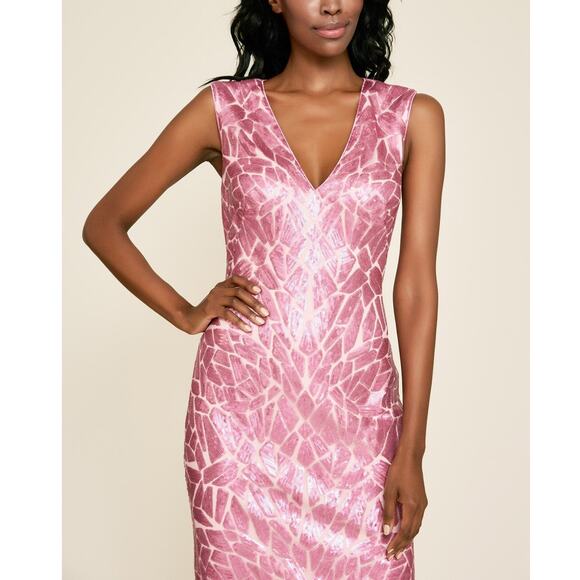 Tadashi Shoji Pink Sequin Embroidered Akers V-Neck Cocktail Dress Size M - Picture 1 of 8